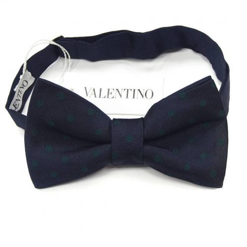 Темно-синяя мужская бабочка в зеленый горох Valentino 813306