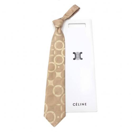Бежевый шелковый галстук в круговые жаккардовые фигуры Celine 820489